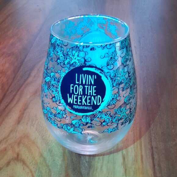 Margaritaville Stemless Wine Glass "Livin' For The Weekend" Sea Design 20oz - Picture 1 of 4